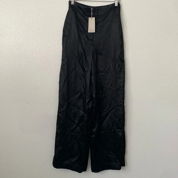NWT Boden 2 High Rise Satin Palazzo Pants in Black
